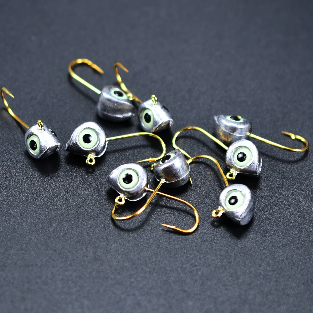 Topranc 10Pcs/Box Night Fish-Attracting 3D Fish Eye Jig Heads, Weighted Hooks, Lure Bionic Micro Baits Hooks