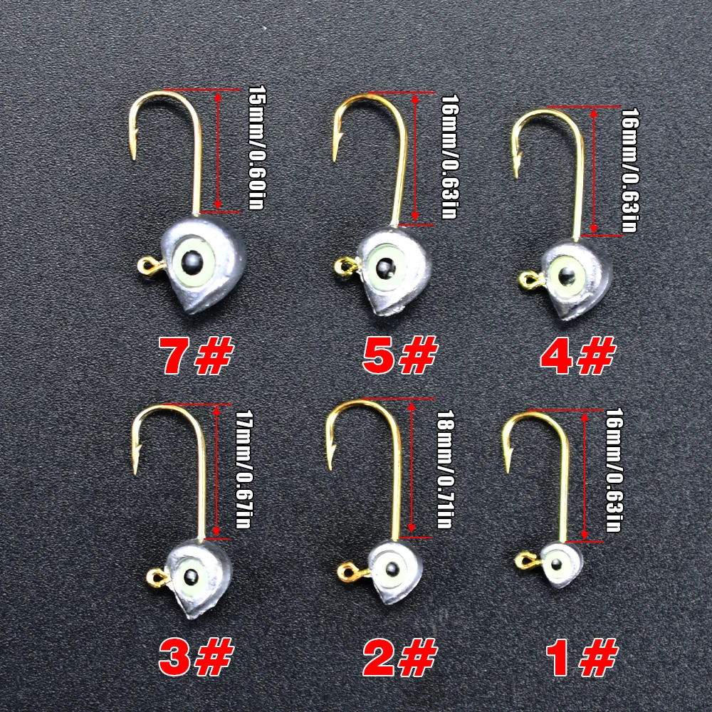 Topranc 10Pcs/Box Night Fish-Attracting 3D Fish Eye Jig Heads, Weighted Hooks, Lure Bionic Micro Baits Hooks