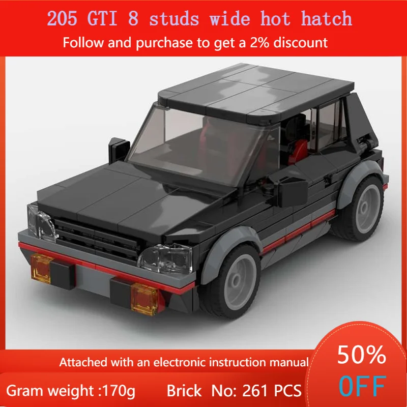 261 Parts Building Block Model Car 205 GTI 8 Studs Wide Hot Hatch Toy For Boys Adults Children Christmas Gift
