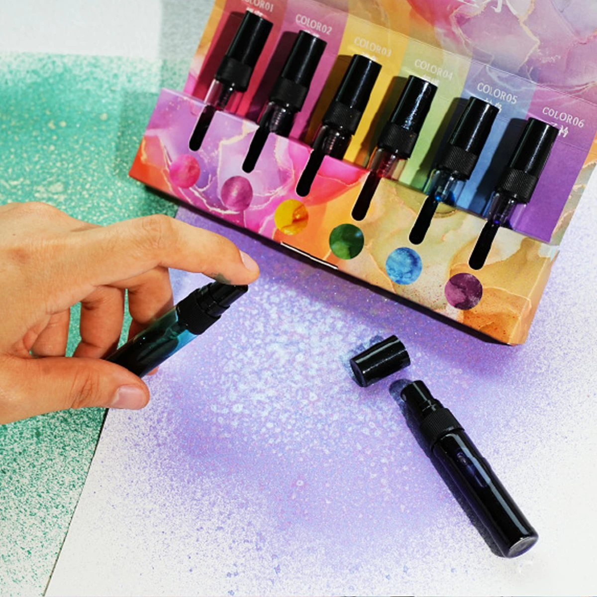 6pcs Gold Powder Spray Ink Set Brightly Colored Stackable Colors for Painted Graffiti Handbook Decoration DIY Invitation