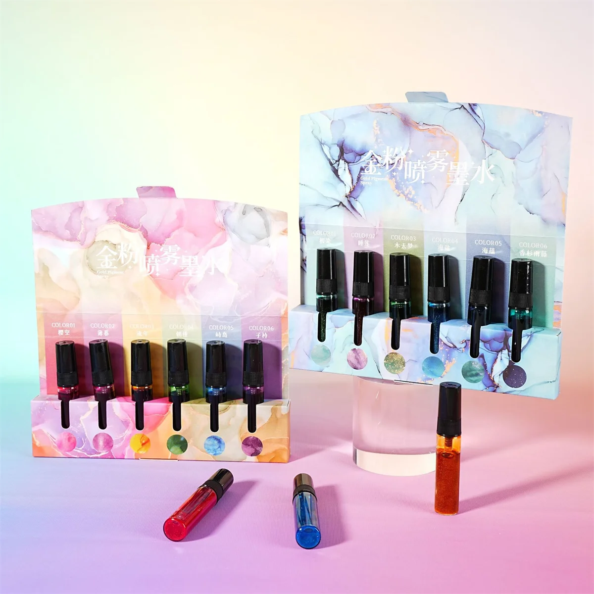 6pcs Gold Powder Spray Ink Set Brightly Colored Stackable Colors for Painted Graffiti Handbook Decoration DIY Invitation