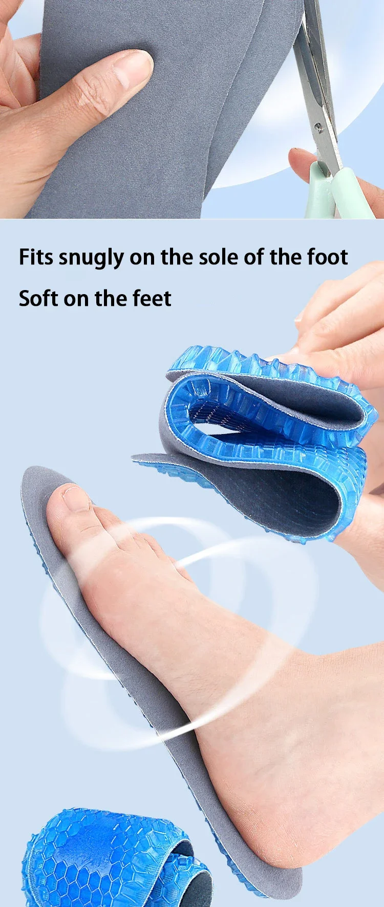 Silicone Gel Soft Insoles Outdoor Sports Running Insole Elastic Shock-absorbing Sole Men Women Sneakers Anti-slip Insoles 1 Pair