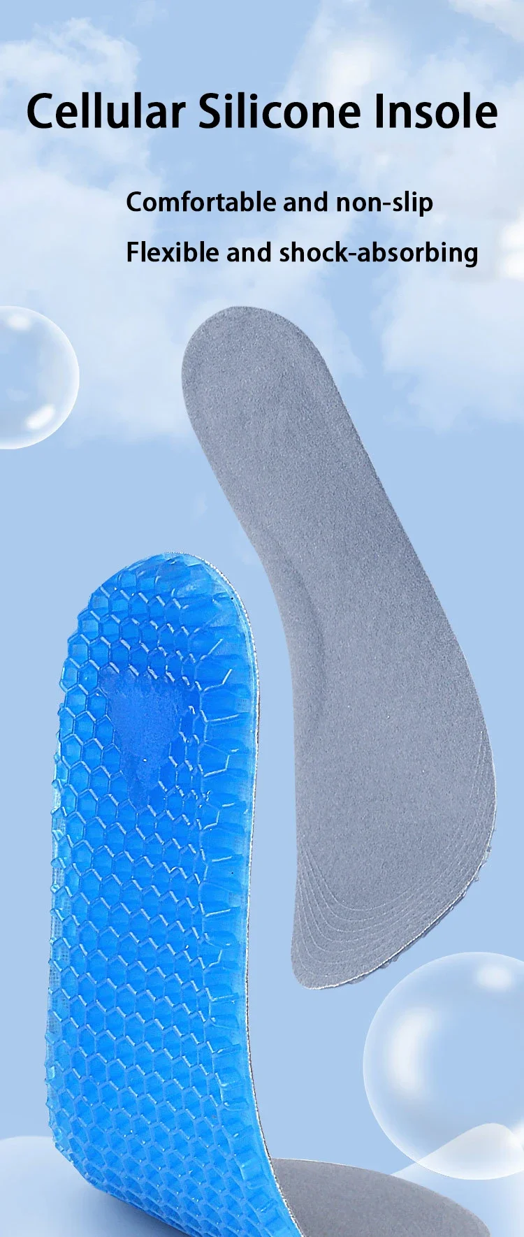 Silicone Gel Soft Insoles Outdoor Sports Running Insole Elastic Shock-absorbing Sole Men Women Sneakers Anti-slip Insoles 1 Pair