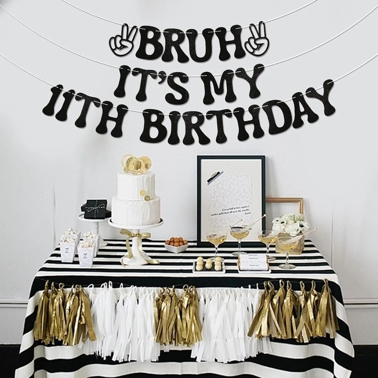 Bruh It's My 11th Birthday Banner - Boy Bday Party Decor, Teen Boy Party Sign, Funny 11th Bruh Birthday Bunting Black Glitter Pa