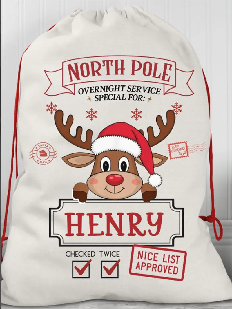 Personalized Reindeer Special Delivery Christmas Santa Bag Christmas Presents Bag Christmas Gift Sack Holiday Gift Bag for Kid