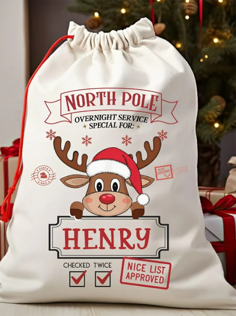 Personalized Reindeer Special Delivery Christmas Santa Bag Christmas Presents Bag Christmas Gift Sack Holiday Gift Bag for Kid