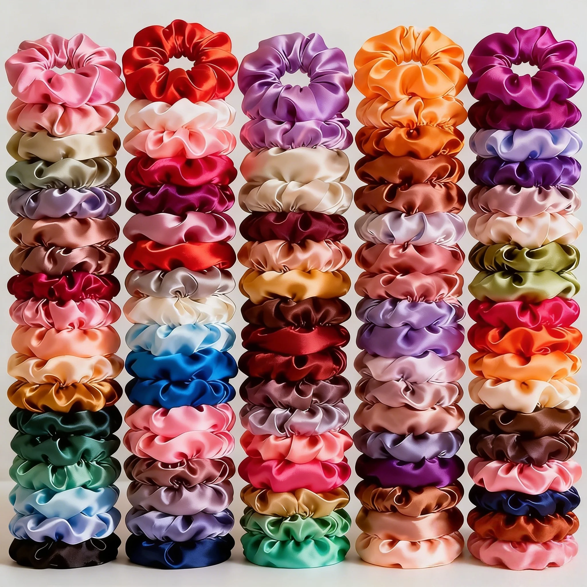 1/6/150/60/50/30/20PCS Vintage Satin Hair Scrunchies Elastic Bands Solid Color Women Girls Headwear Ponytail Ties Accessories