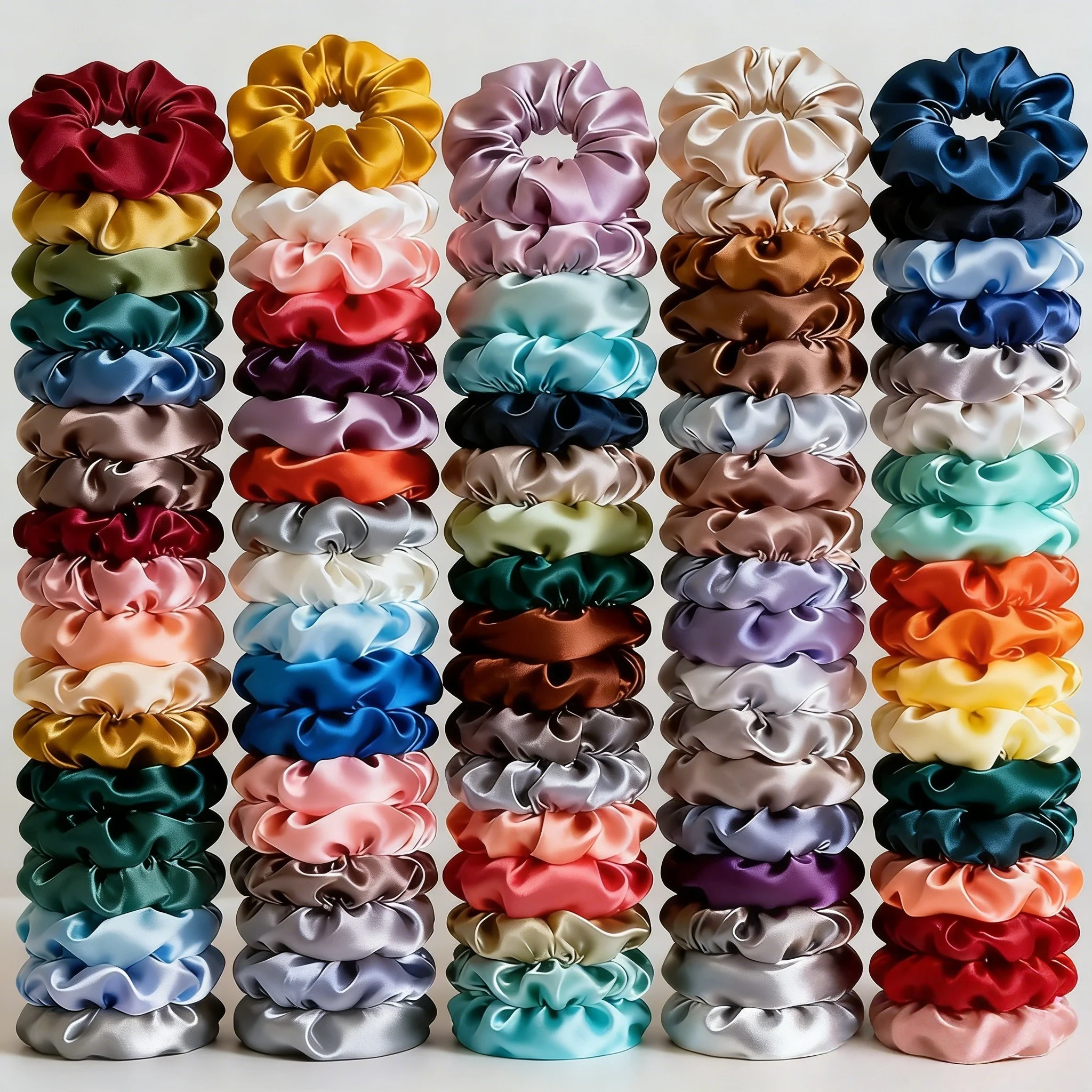 1/6/150/60/50/30/20PCS Vintage Satin Hair Scrunchies Elastic Bands Solid Color Women Girls Headwear Ponytail Ties Accessories