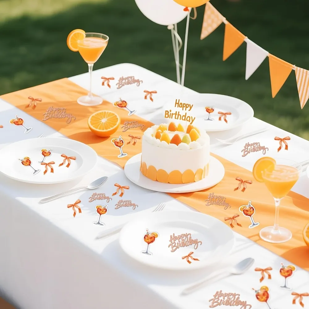 100pcs Happy Birthday Confetti Sequin Orange Juice Wine Glass Bowtie Confetti Scatter for Summer Beach Birthday Party Decoration