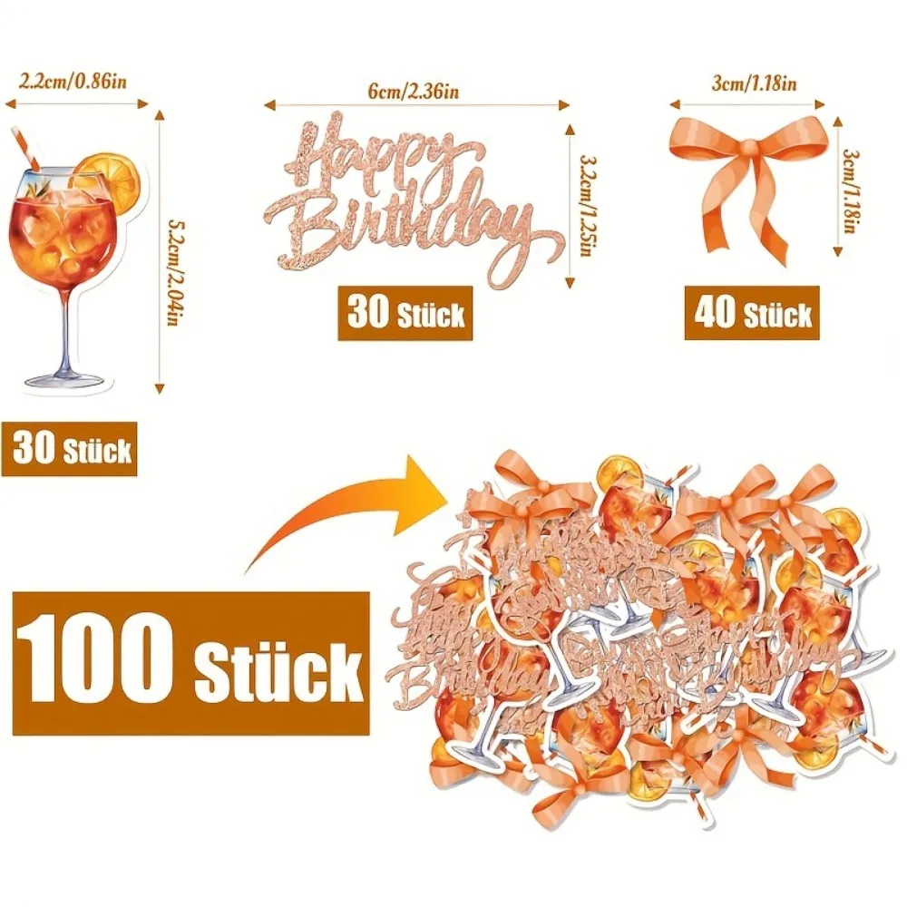 100pcs Happy Birthday Confetti Sequin Orange Juice Wine Glass Bowtie Confetti Scatter for Summer Beach Birthday Party Decoration