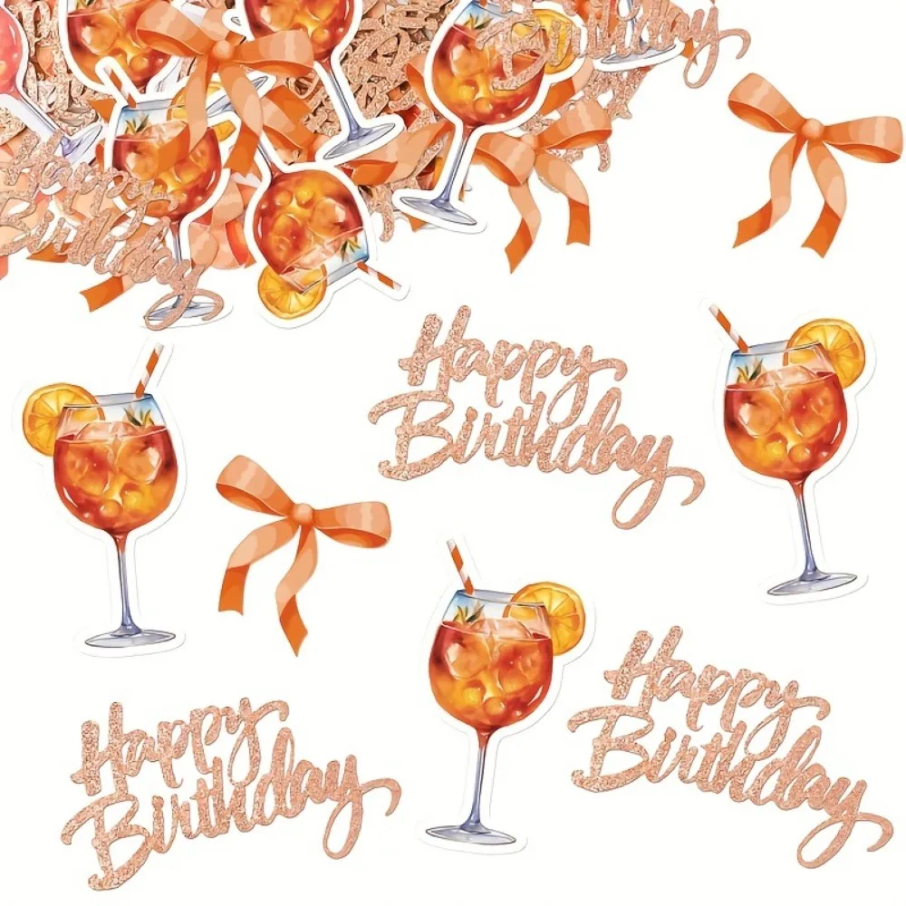 100pcs Happy Birthday Confetti Sequin Orange Juice Wine Glass Bowtie Confetti Scatter for Summer Beach Birthday Party Decoration