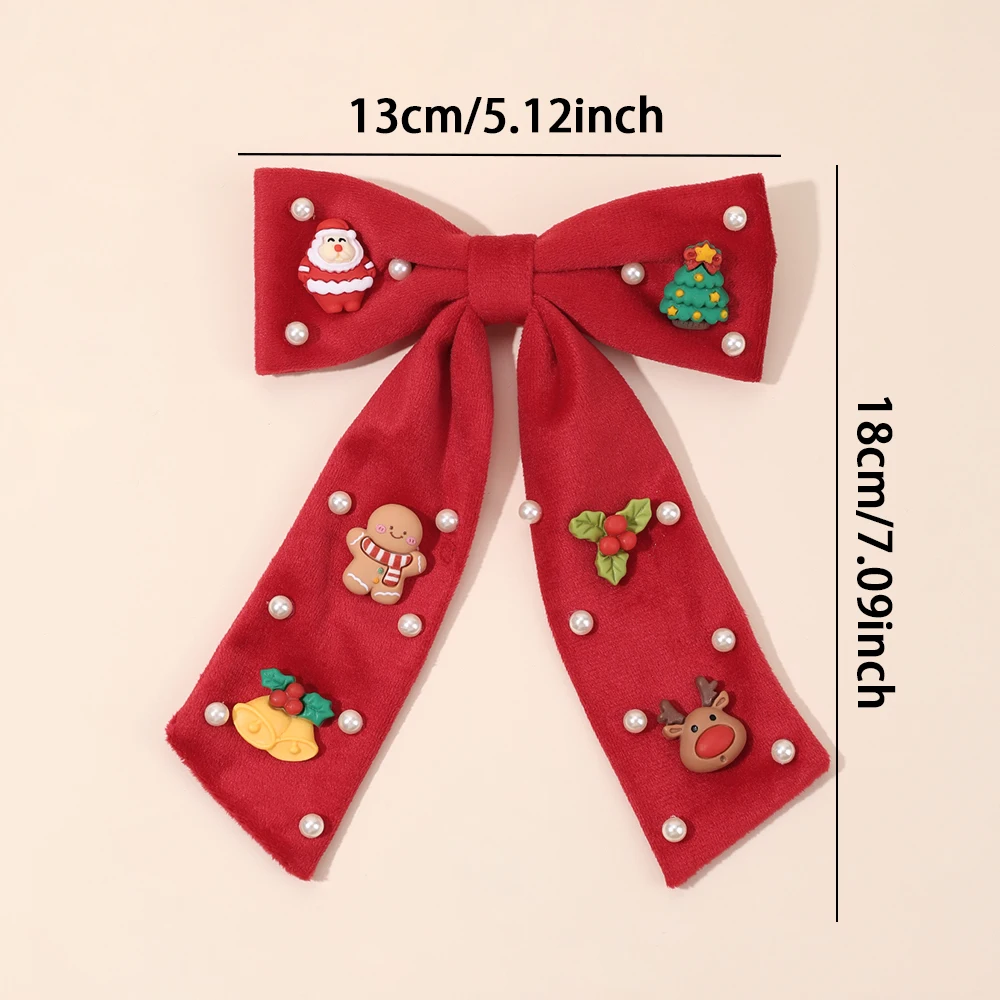 Kids Christmas Rhinestone Bow Hair Clip Cute Santa Claus Cartoon Reindeer Hairpins For Girls New Year Decor Accessories Gift