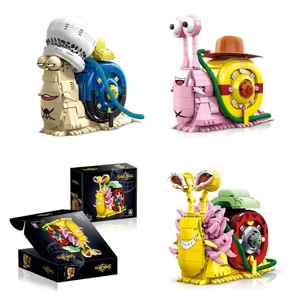 Den Den Mushi Phone Charm Building Blocks MOC One Snail 3D Model DIY Mini Brick Piece Figure Toys For Kid Christams Gift