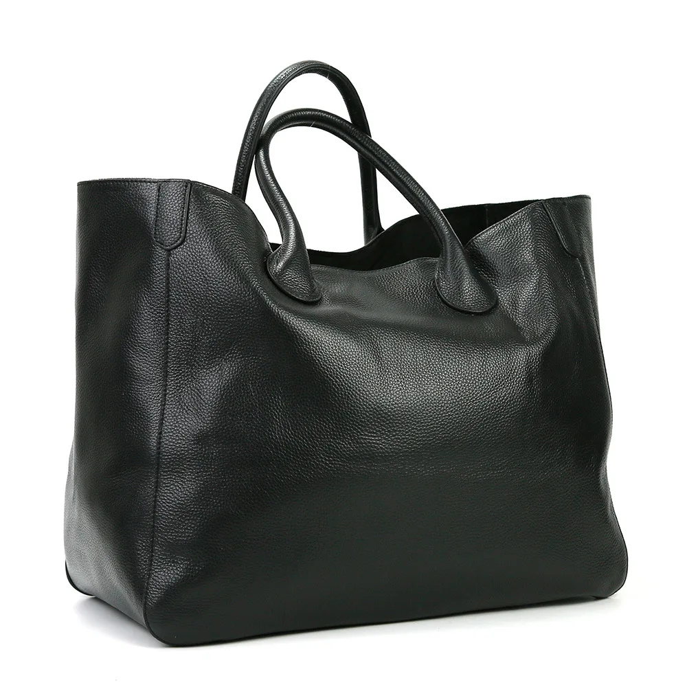Roomy Women Bag Genuine Leather Handbag Luxury Cowhide Casual Tote Thick Real Natural Leather Bucket Shopper Daily Bag Big Purse