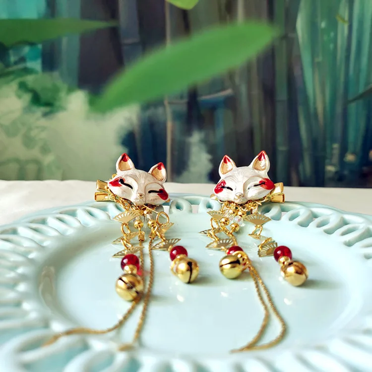 Fox hairpin Lolita rabbit tassel hair accessories  performance party festival headdress japanese hair accessories