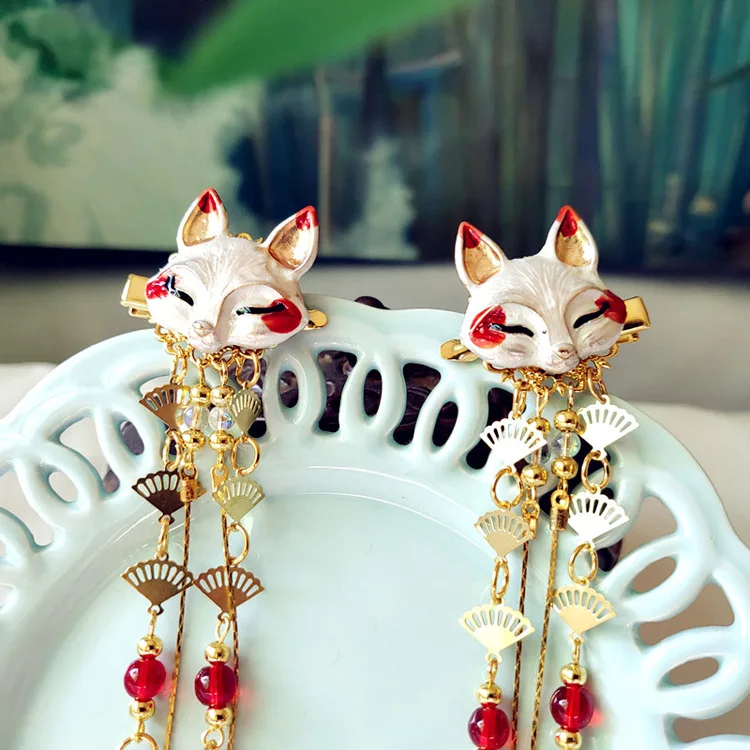 Fox hairpin Lolita rabbit tassel hair accessories  performance party festival headdress japanese hair accessories