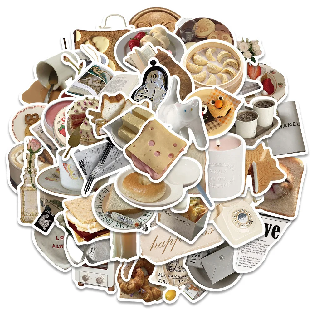 10/30/50pcs Cute Cartoon Food Stickers Ins Style Kawaii Cat Decals Decoration Toy Notebook Fridge Suitcase Phone Guitar Bike Car
