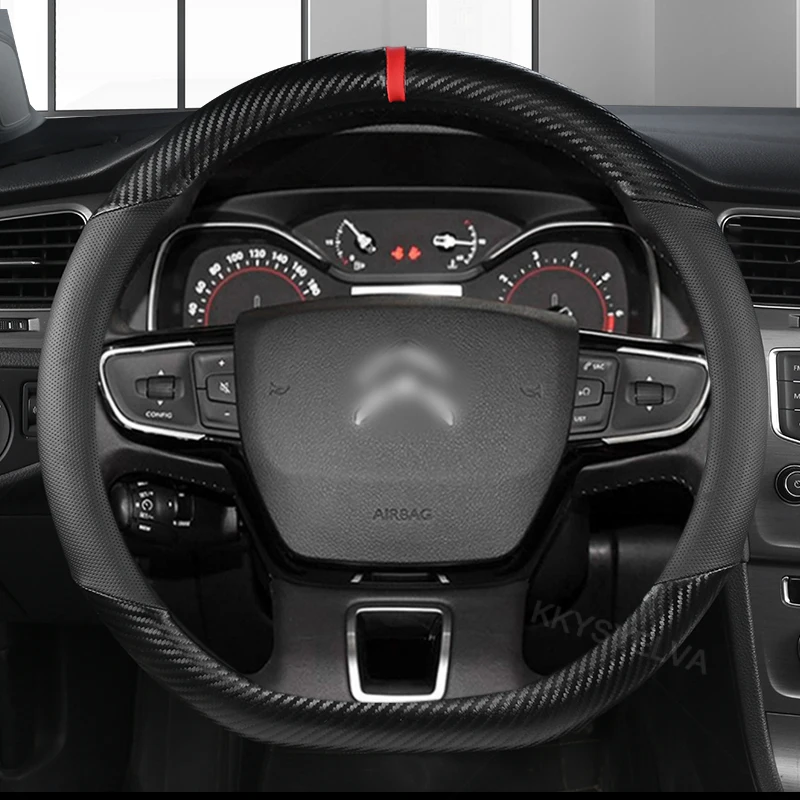 Car Steering Wheel Cover Carbon Fiber +Leather For Citroen C4 AIRCROSS C5 AIRCROSS C3-XR C4 PICASSO C4 C5 C6 Car Accessories