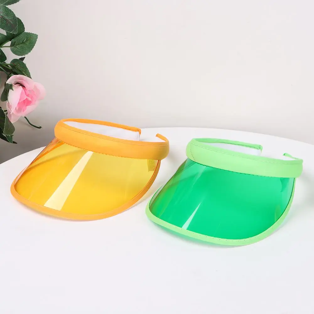 Fashion Summer Outdoor Sports Sun Protection Cap Unisex Clear Plastic Visor Hat Candy Color PVC Sunshade Hat UV Protection Hat