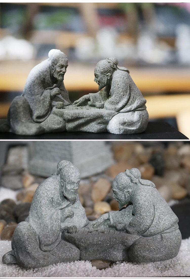 Miniature Old Fisherman Play Chess Sand Stones Figurine Aquarium Ornaments Fairy Garden Bonsai Rockery Lanscape Room Decoration