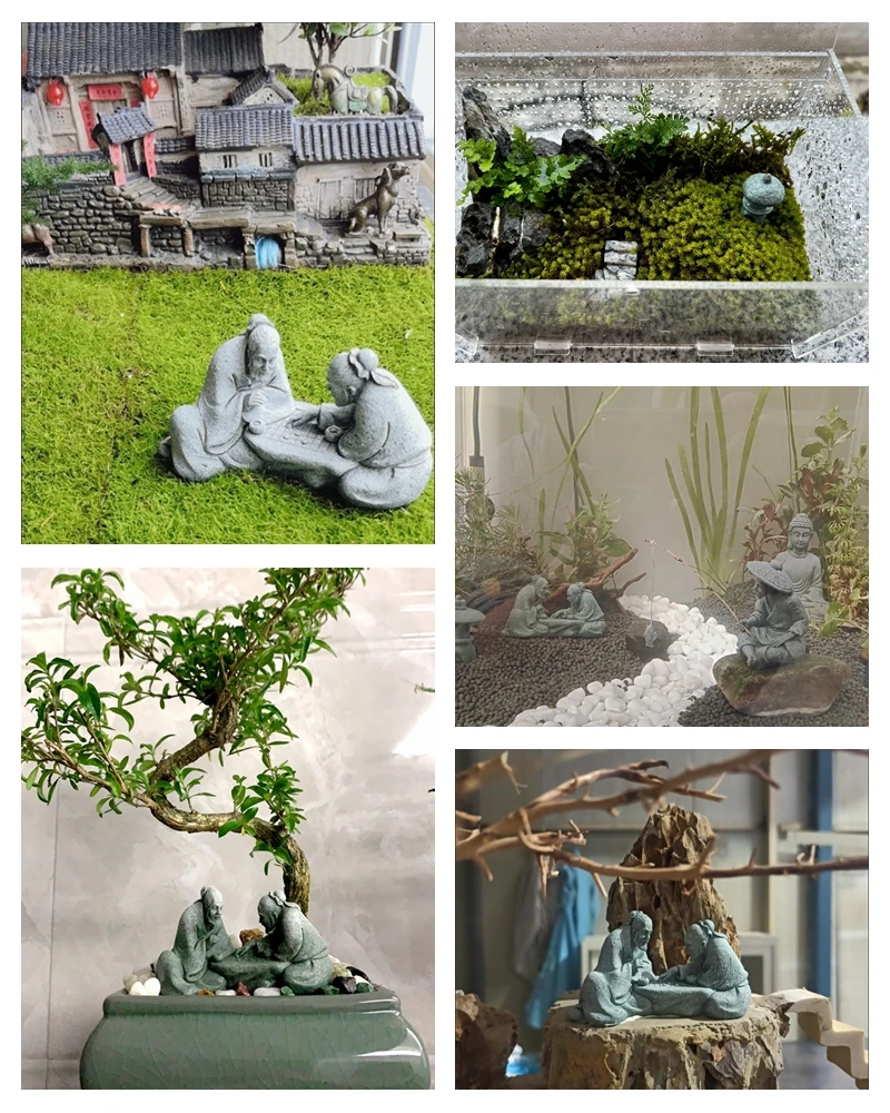 Miniature Old Fisherman Play Chess Sand Stones Figurine Aquarium Ornaments Fairy Garden Bonsai Rockery Lanscape Room Decoration