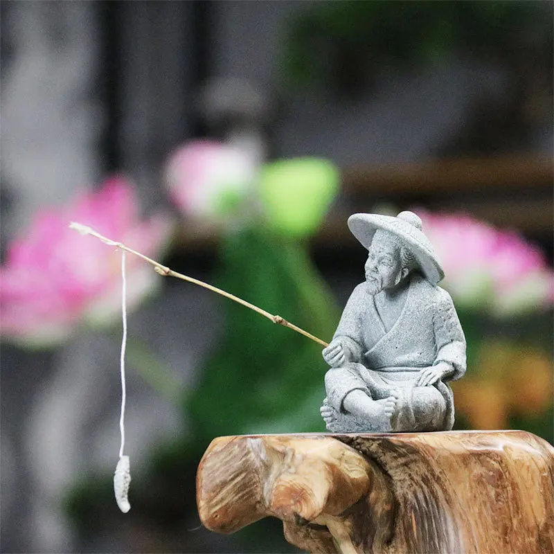 Miniature Old Fisherman Play Chess Sand Stones Figurine Aquarium Ornaments Fairy Garden Bonsai Rockery Lanscape Room Decoration