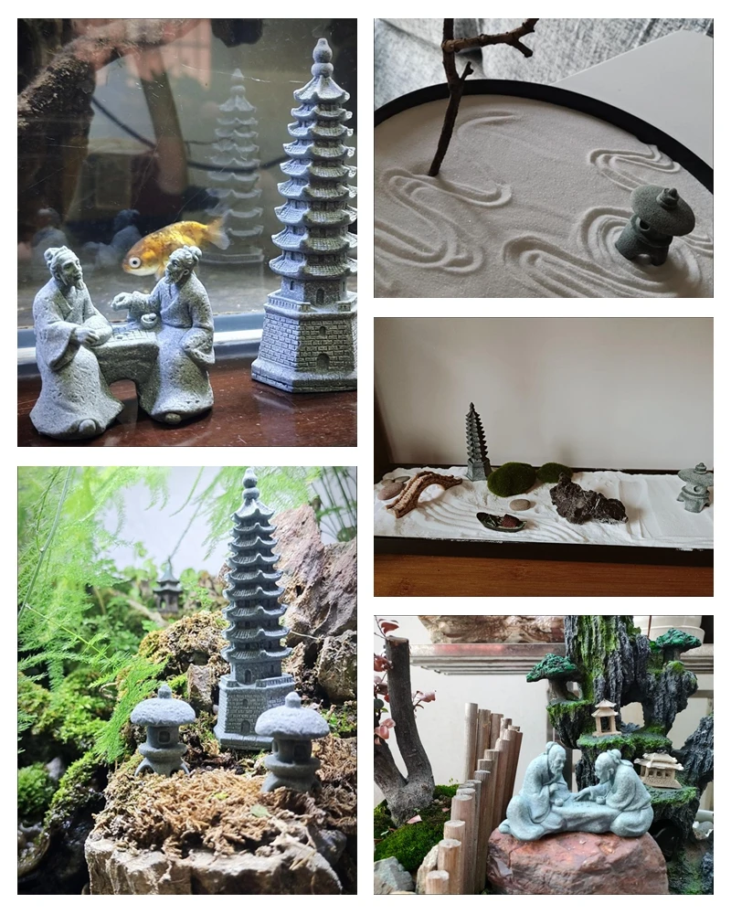 Miniature Old Fisherman Play Chess Sand Stones Figurine Aquarium Ornaments Fairy Garden Bonsai Rockery Lanscape Room Decoration