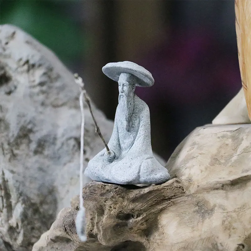 Miniature Old Fisherman Play Chess Sand Stones Figurine Aquarium Ornaments Fairy Garden Bonsai Rockery Lanscape Room Decoration
