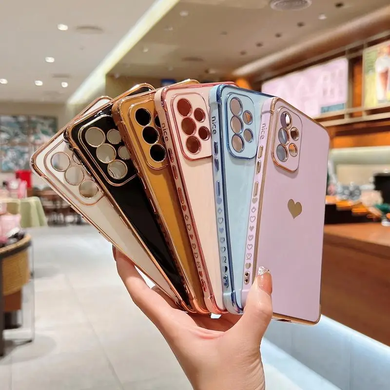 Luxury Plating Case For Samsung Galaxy A18 A17 A57 A55 5G S23 S24 FE S26 S25 S24 Ultra Love Heart Pattern Silicone Soft Cover