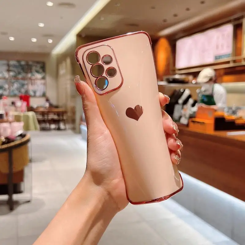 Luxury Plating Case For Samsung Galaxy A18 A17 A57 A55 5G S23 S24 FE S26 S25 S24 Ultra Love Heart Pattern Silicone Soft Cover
