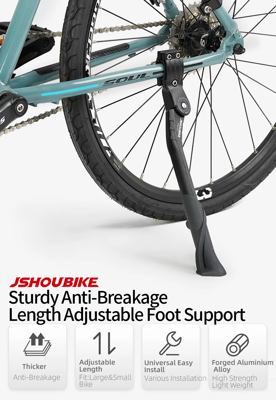 JSHOUBIKE Adjustable Bicycle Kickstand Aluminium Alloy MTB/Snow/Folding Bike/Electric Vehicle Bicycle Side Footrest 24-29 Inch