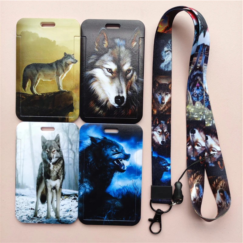 Wolves Pattern Animal Lanyard ID Badge Card Holder Office Worker Cardholder Cover Credit Card Case Card Protector Christmas Gift