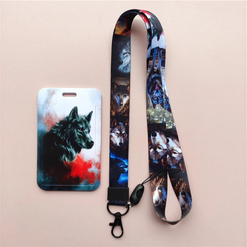 Wolves Pattern Animal Lanyard ID Badge Card Holder Office Worker Cardholder Cover Credit Card Case Card Protector Christmas Gift