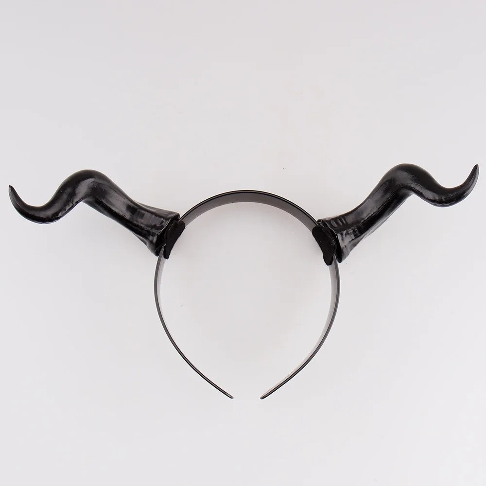 Women Black Queen Witch Demon Horns Headpiece Cosplay Animal Antelope Ox Devil Girl Headdress Halloween Party Costume Headband