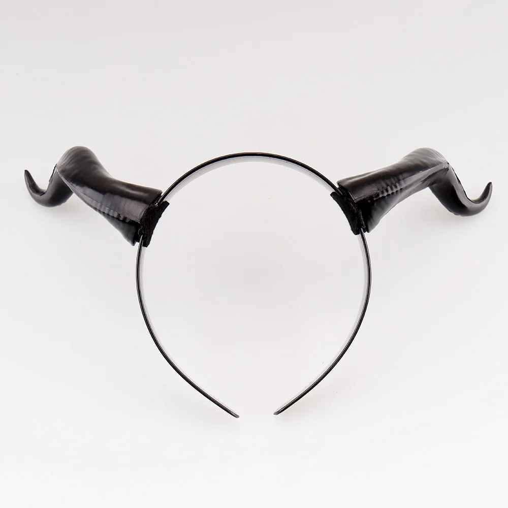 Women Black Queen Witch Demon Horns Headpiece Cosplay Animal Antelope Ox Devil Girl Headdress Halloween Party Costume Headband
