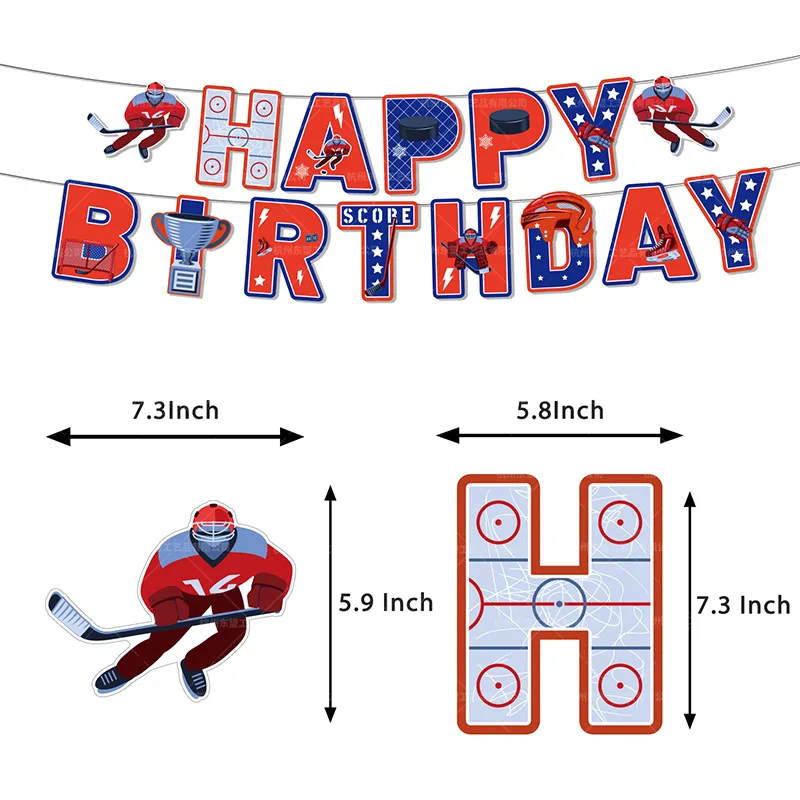 Hockey Themed Birthday Party Decorations Balloons Set Happy Birthday Banner Cake Topper Sports Theme Ice Hockey Party Supplies