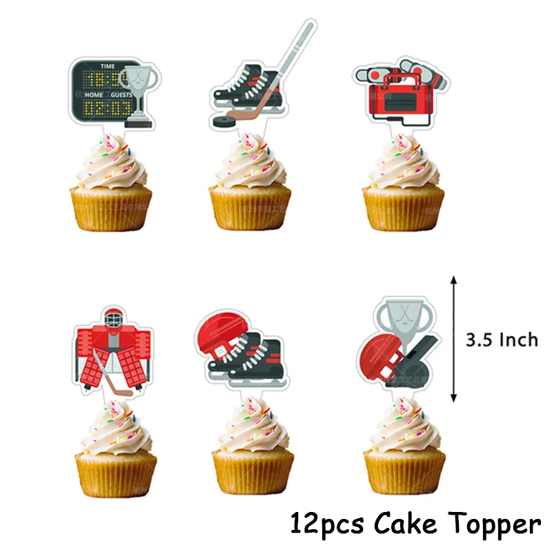 Hockey Themed Birthday Party Decorations Balloons Set Happy Birthday Banner Cake Topper Sports Theme Ice Hockey Party Supplies