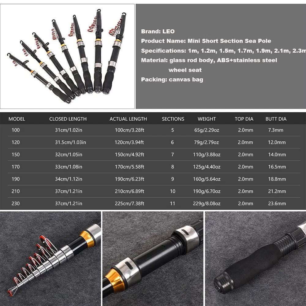 Quality 1.0m 1.2m 1.5m 1.7m 1.9m 2.1m 2.3m Spinning Sea Pole Carbon Fiber Retractable Telescopic fishing rod Pen Pole