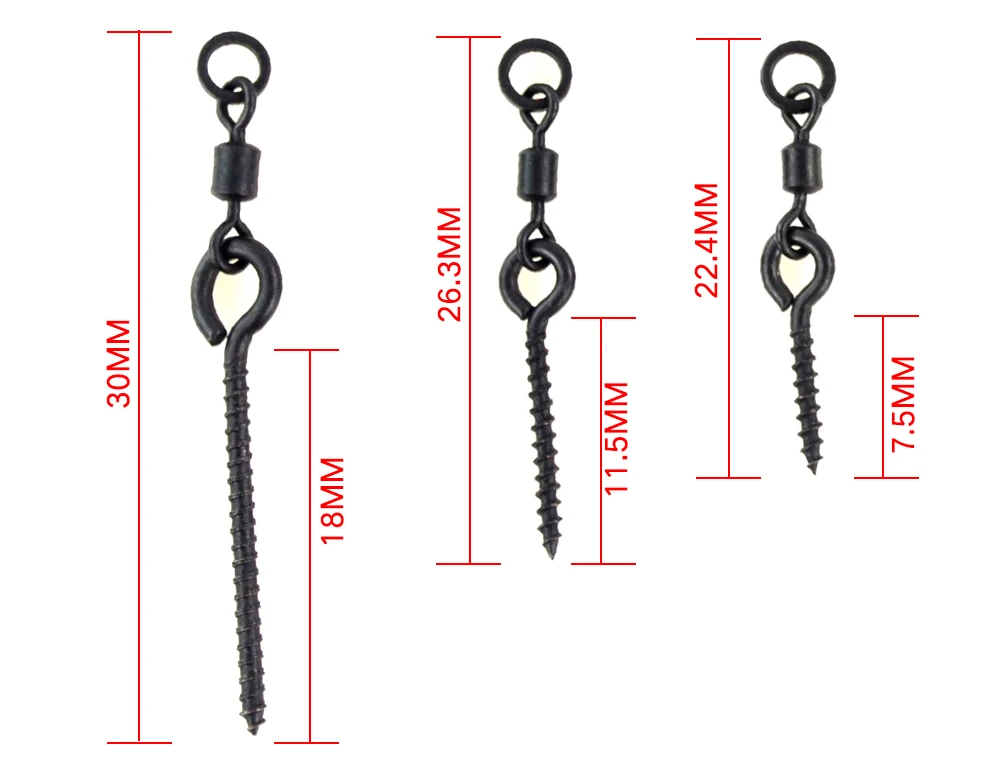 20pcs Carp Fishing Boilie Screw with Ring Swivel D-Rig Chod Rig Terminal Tackle