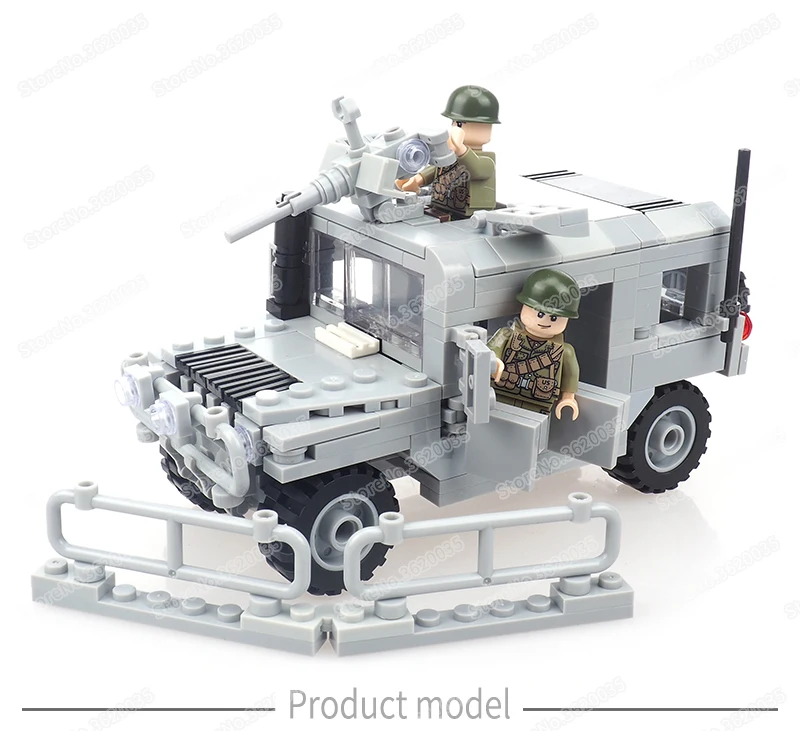 Military US Hummer Battlefield Car Building Block Assemble Figures WW2 Weapons Armed Vehicle Model Child Christmas Gift Boy Toys