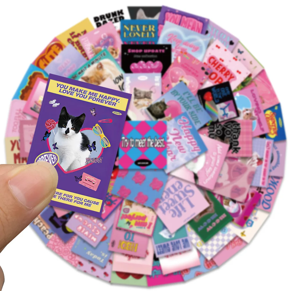62PCS American Retro Pink Cute Cat Girl Kawaii Cartoon Sticker Car Laptop Scrapbook Planner Decal Stationery Phone Stickers