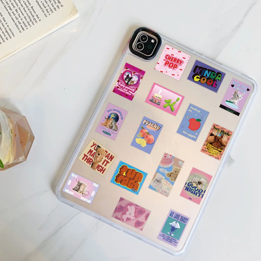 62PCS American Retro Pink Cute Cat Girl Kawaii Cartoon Sticker Car Laptop Scrapbook Planner Decal Stationery Phone Stickers