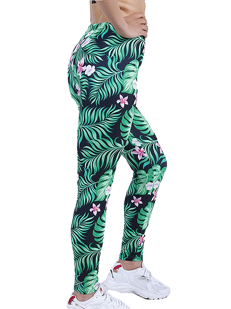 CUHAKCI Fashion Women Leggings Beautiful Leaf Floral Printing High Waist Jeggings Stretch Pant Sexy Hot Sale Clothing Mujer