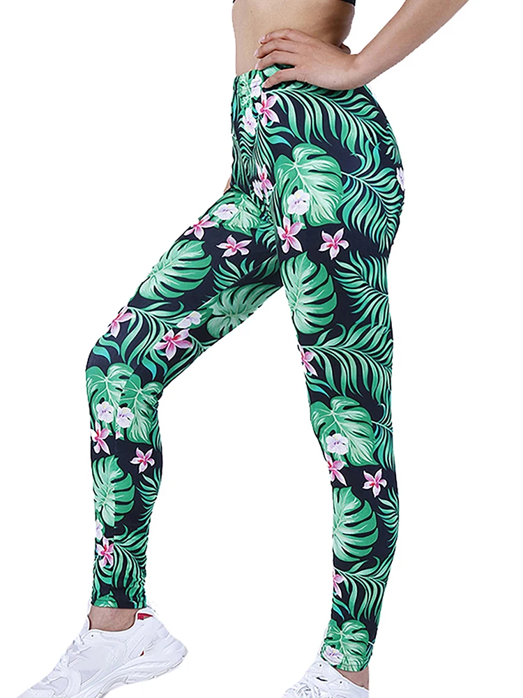 CUHAKCI Fashion Women Leggings Beautiful Leaf Floral Printing High Waist Jeggings Stretch Pant Sexy Hot Sale Clothing Mujer