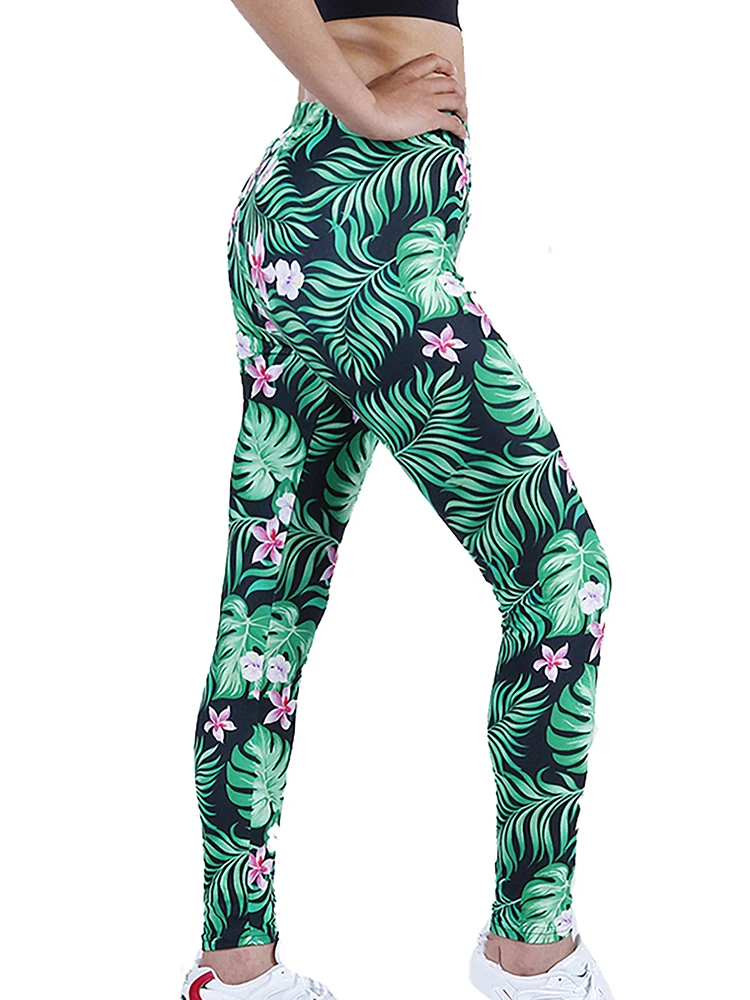 CUHAKCI Fashion Women Leggings Beautiful Leaf Floral Printing High Waist Jeggings Stretch Pant Sexy Hot Sale Clothing Mujer