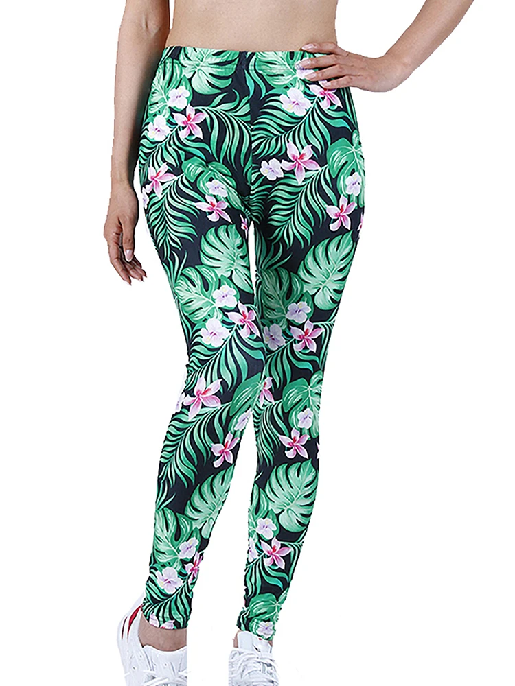 CUHAKCI Fashion Women Leggings Beautiful Leaf Floral Printing High Waist Jeggings Stretch Pant Sexy Hot Sale Clothing Mujer