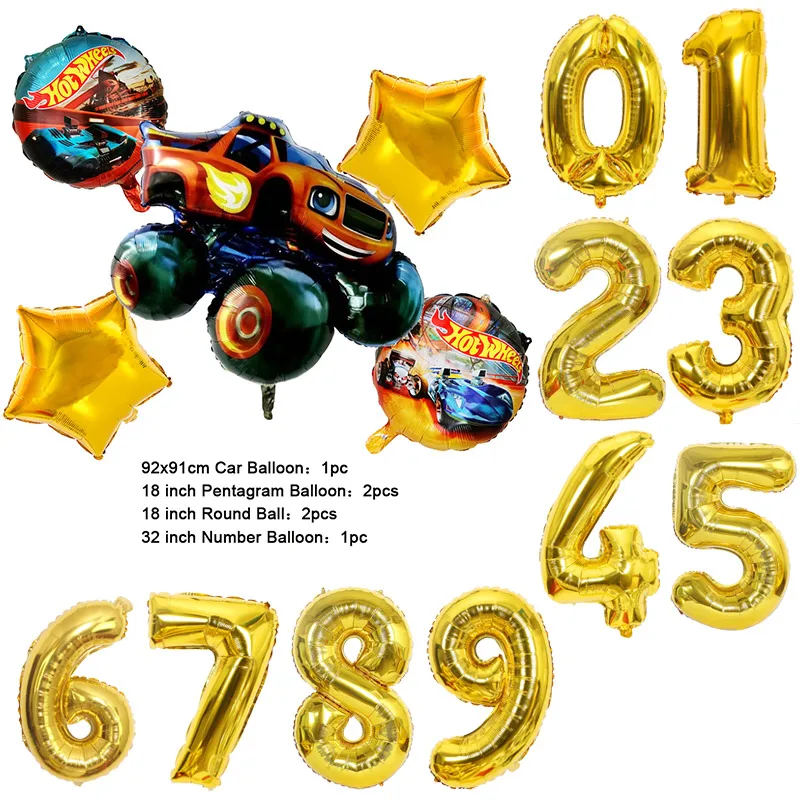 NEW Cartoon Monster Big Wheel Truck Theme Birthday Party Decoration Latex Aluminum Digital Balloon Baby Shower Boy Gift