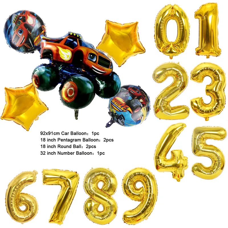NEW Cartoon Monster Big Wheel Truck Theme Birthday Party Decoration Latex Aluminum Digital Balloon Baby Shower Boy Gift