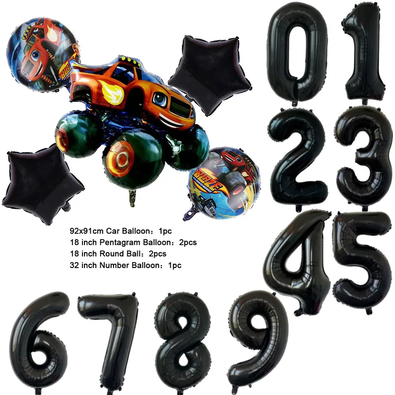 NEW Cartoon Monster Big Wheel Truck Theme Birthday Party Decoration Latex Aluminum Digital Balloon Baby Shower Boy Gift