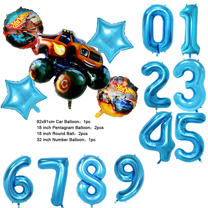NEW Cartoon Monster Big Wheel Truck Theme Birthday Party Decoration Latex Aluminum Digital Balloon Baby Shower Boy Gift